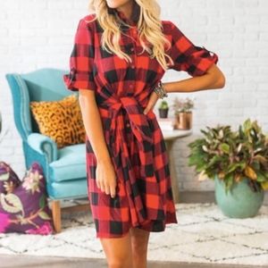 Buffalo Check Flannel Tie Front Dress